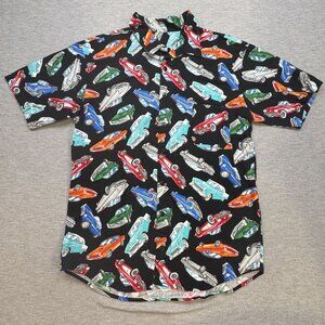 Vintage Classic Cars Handmade Mens Button Up Shirt Black Short Sleeve Size XL?